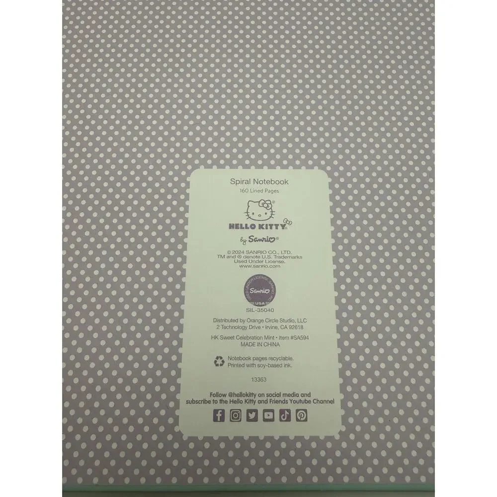 Sanrio Hello Kitty Spiral Notebook 160 Lined Pages Mint Sweet Celebration